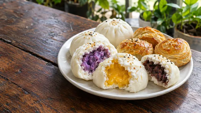 Plate of local pastries on a cafe table